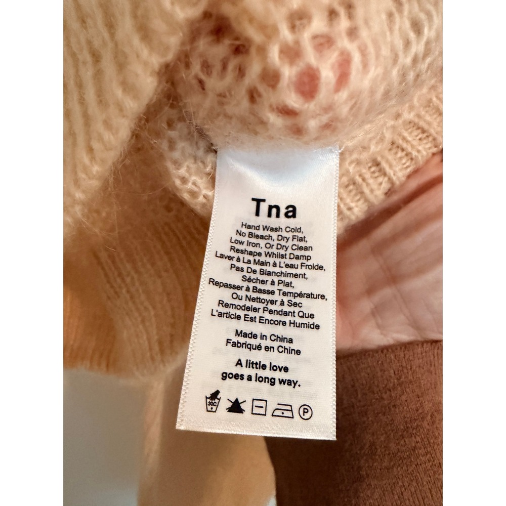 Tna Aritzia Cropped Mohair Blend Sweater Womens XS Peach Open Knit 73572 - Picture 5 of 7